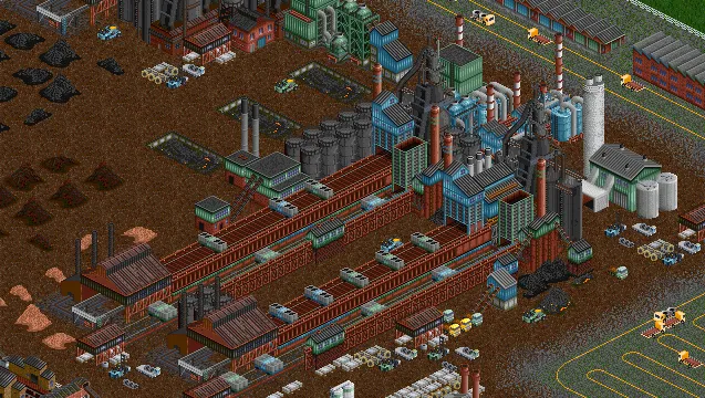 An isometric industry and transport network in OpenTTD’s official gallery.